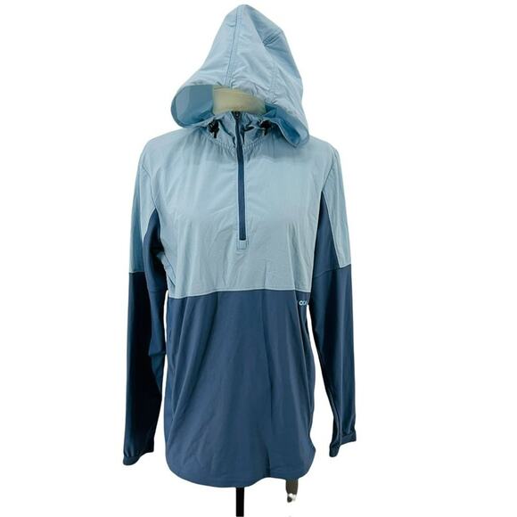 Moxie Cycling Co Two Tone Blue Pull Over 1/4 Zip Hoodie Womens Medium - Picture 1 of 9